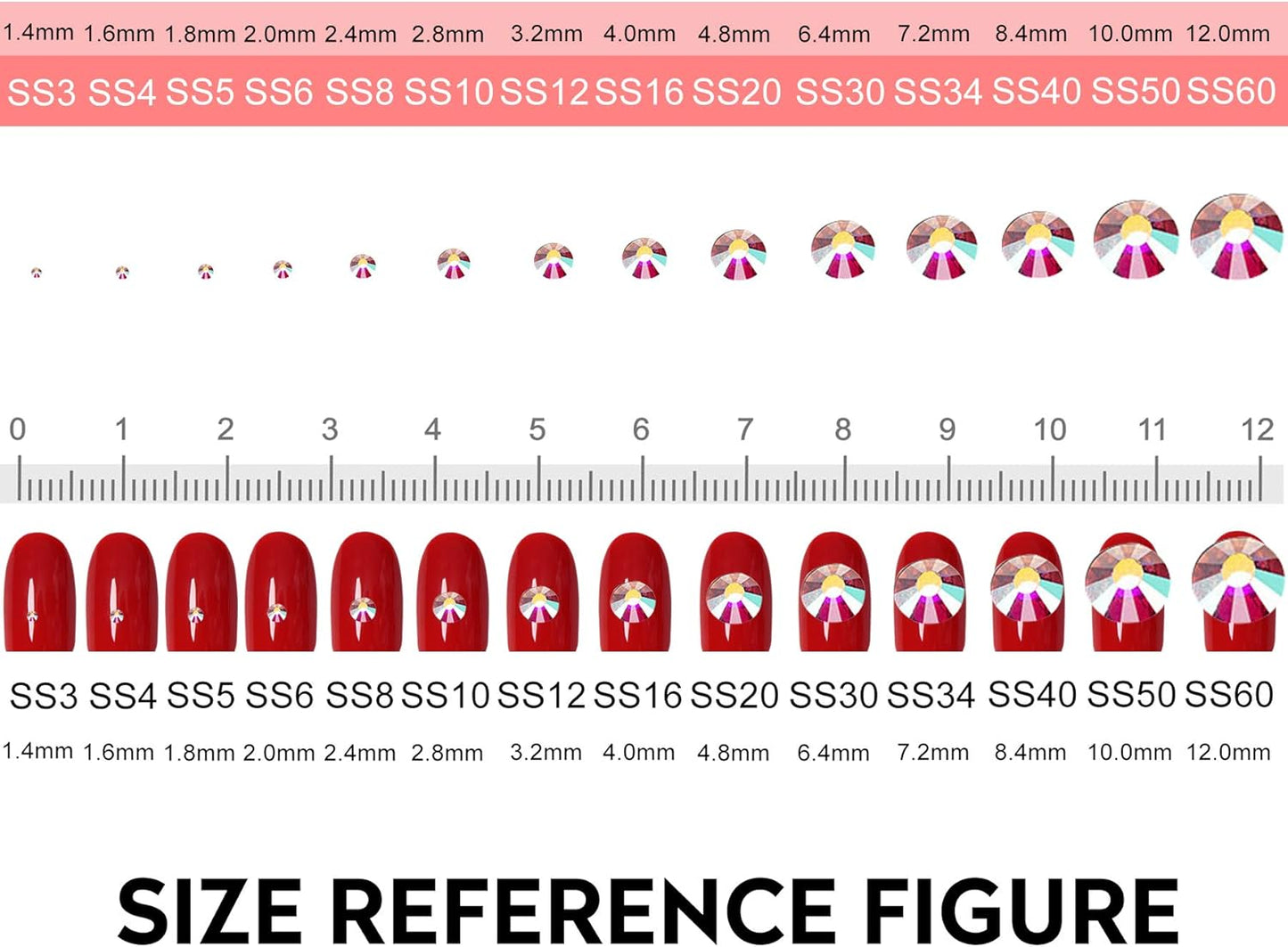 3456pcs Flatback Rhinestones Glass Charms Diamantes Gems Stones for Nail Art 6 Size ss4~ss12 Light Green AB