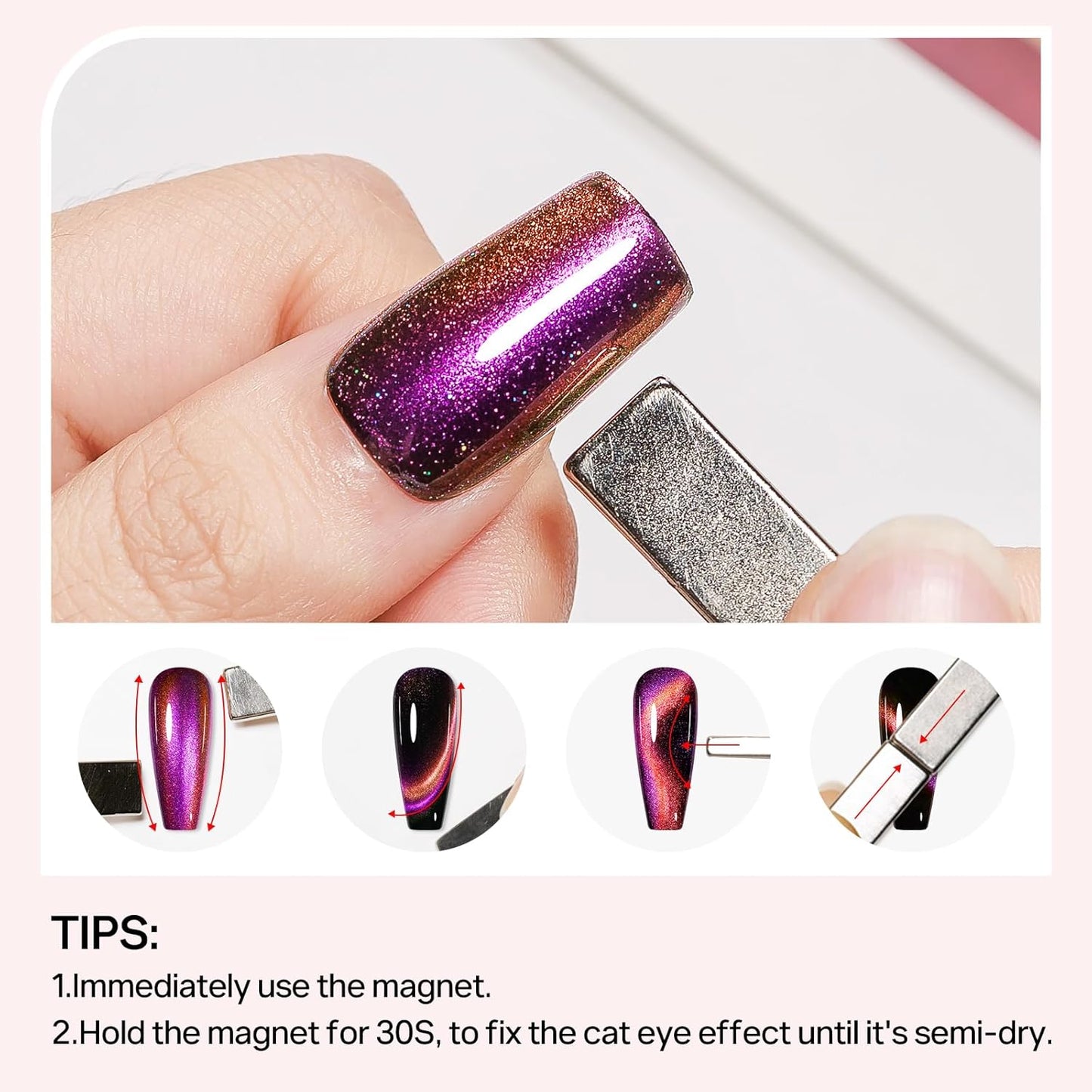 MIZHSE 9D Cat Eye Nail Polish Non Gel, Quick Dry Pink to Orange Magnetic Nail Polish with Magnet, Air Drying Fast Cateye Nail Lacquer Galaxy Effect Manicure Home Gift for Women 0.5 fl.oz 15ml