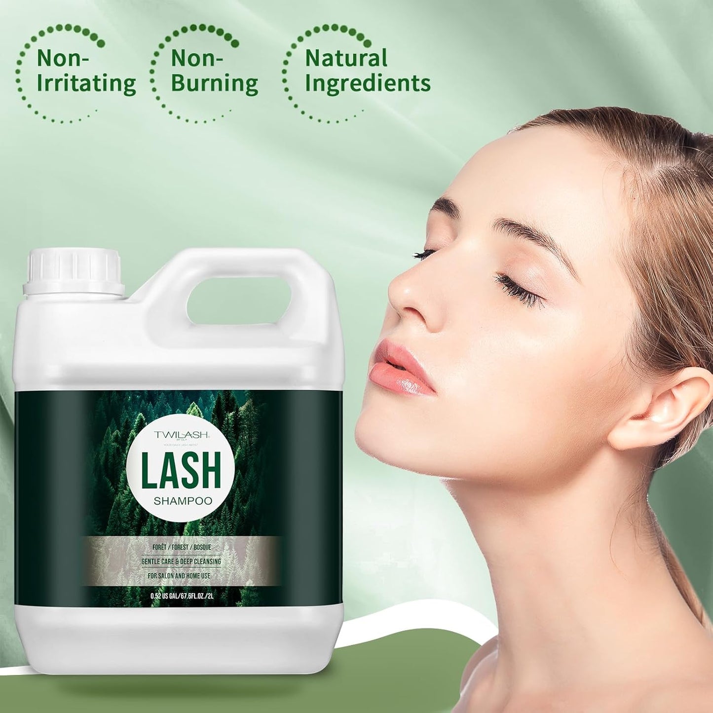 Lash Shampoo Bulk, Eyelash Cleanser for Extensions 2 Liters, Safe Makeup Remover, Non-irritating or Burning Eyelid Foaming Cleanser for Professional Salon and Home Use (Forest-2L)