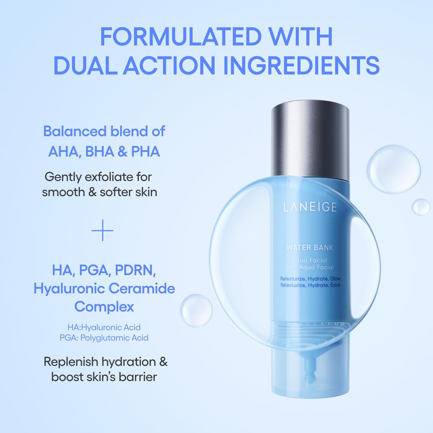 LANEIGE Water Bank Aqua Facial Serum | K-Beauty Exfoliating & Hydrating Serum | AHA BHA PHA Gentle