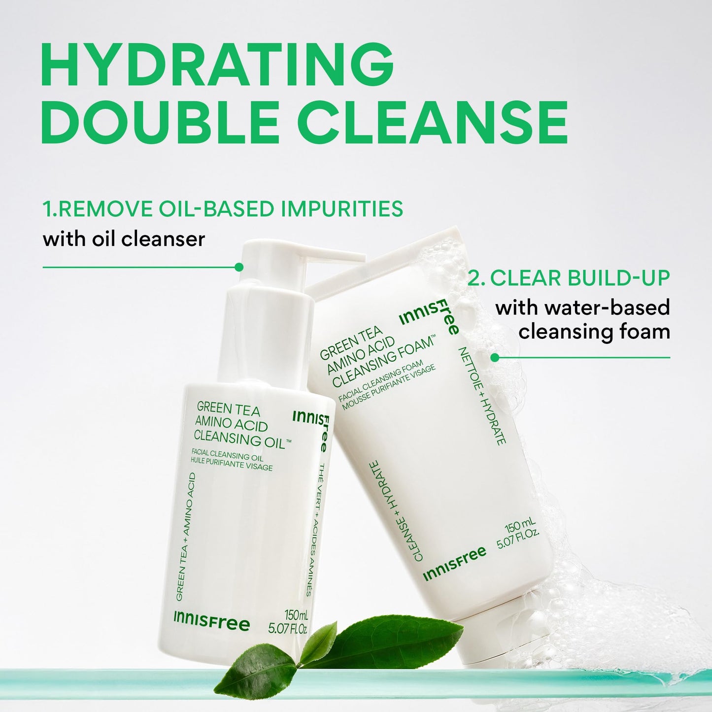 innisfree Green Tea Amino Acid Cleansing Oil | Hydrating Korean Face Wash with Jojoba for Double