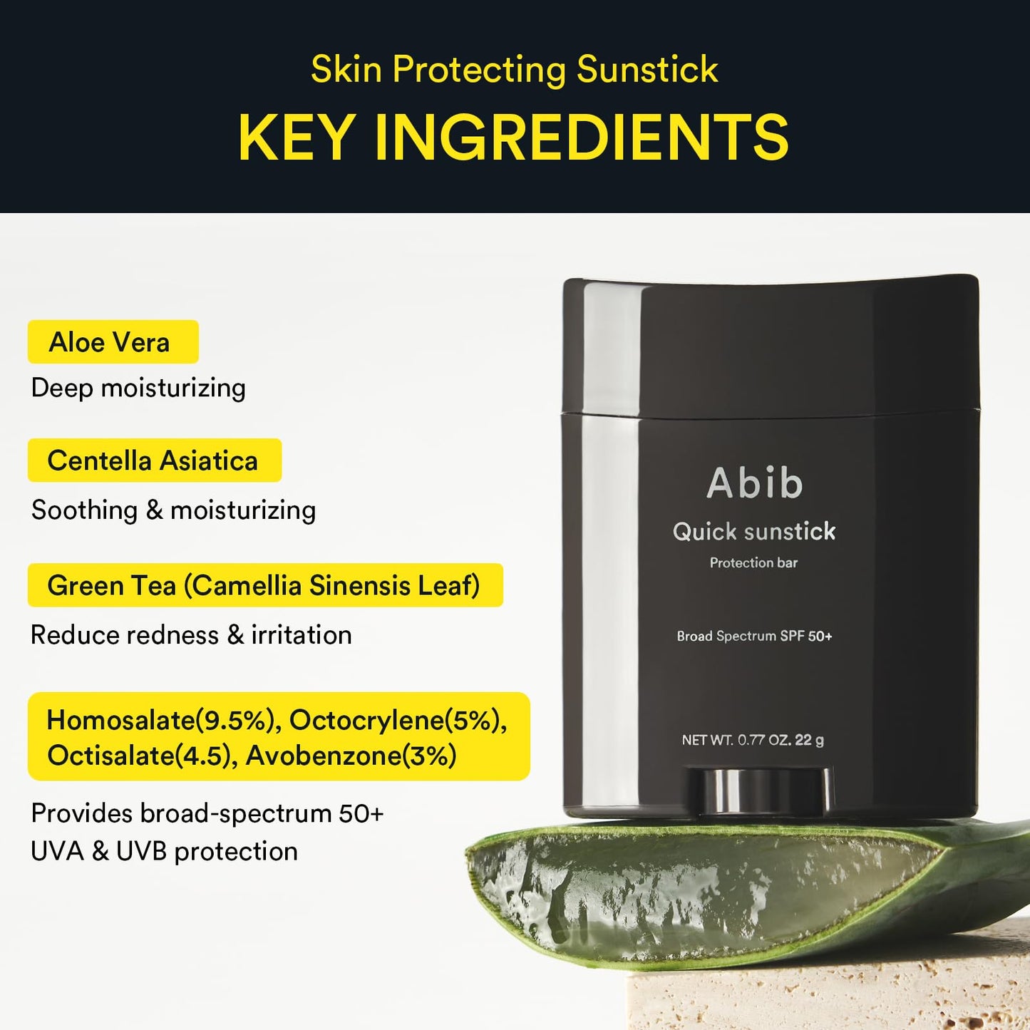 Abib Airy & Quick Sunstick DUO SPF50+ Broad Spectrum Semi-Matte & Quick Glowy Finish, No White