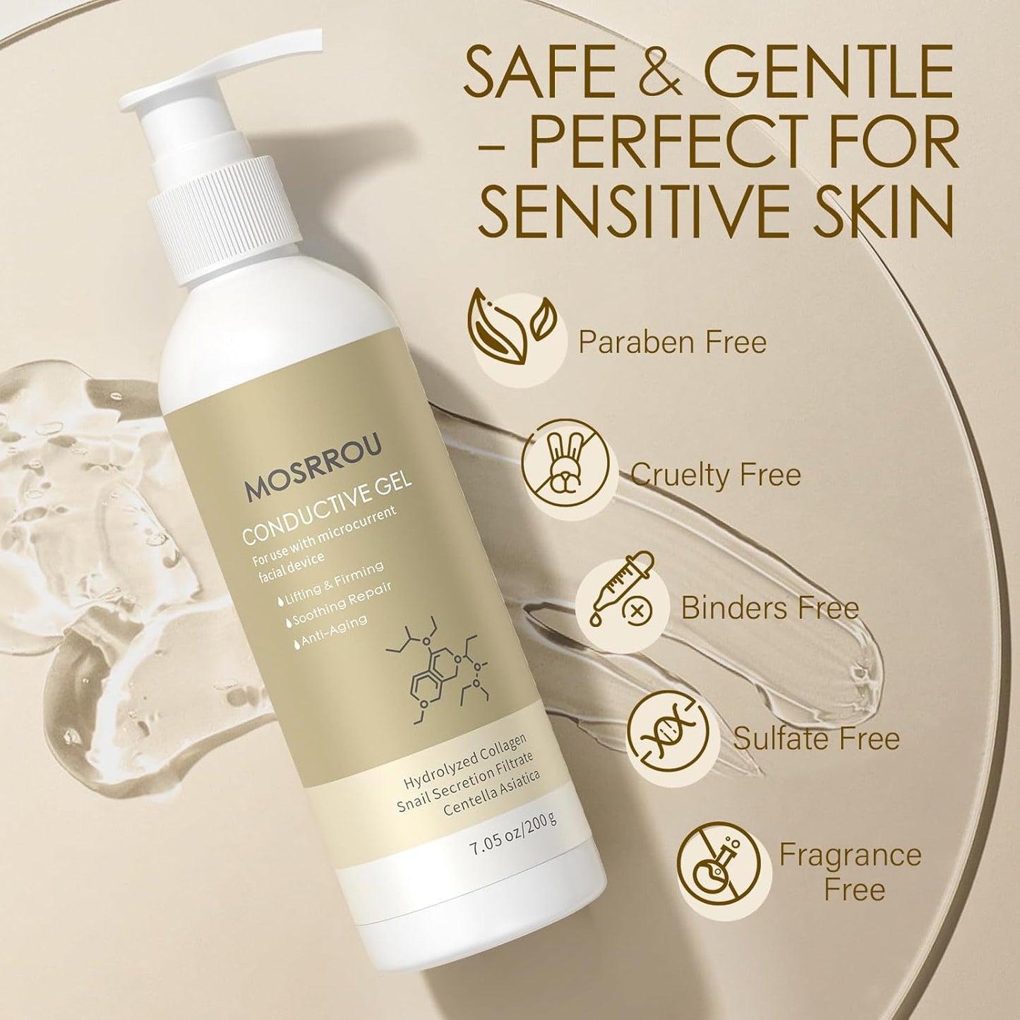 Microcurrent Conductive Gel Hydrating Collagen Leave-On Primer for Face Conductivity Gel with Hyaluronic Acid Snail Mucin Centella Asiatica Fragrance-Free Paraben-Free Work with Facial Device