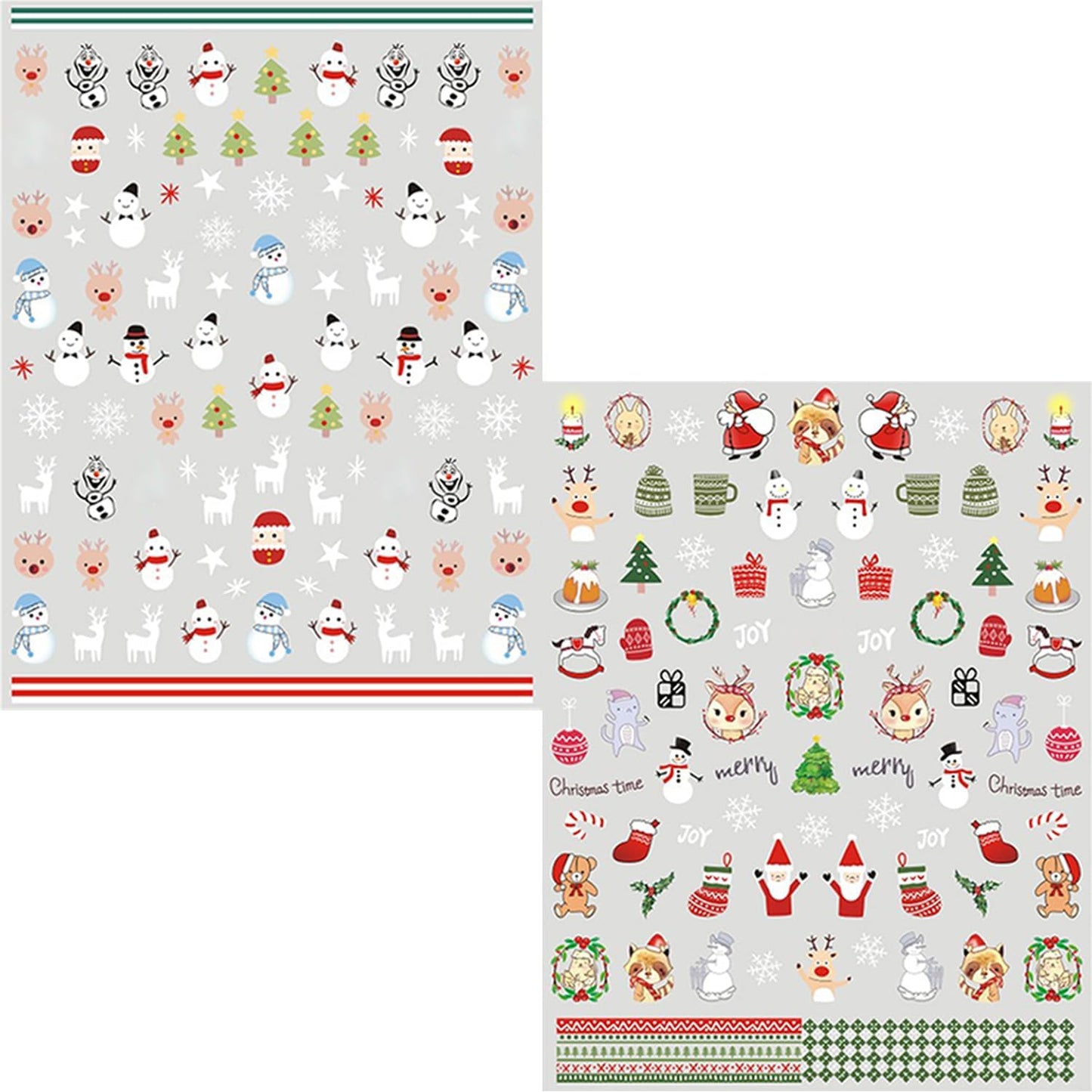 HNUIX Nail Stickers - 3D Christmas, Self Adhesive Nail Decals, Multi Colour Pattern, 10 Sheets, for Nail Art