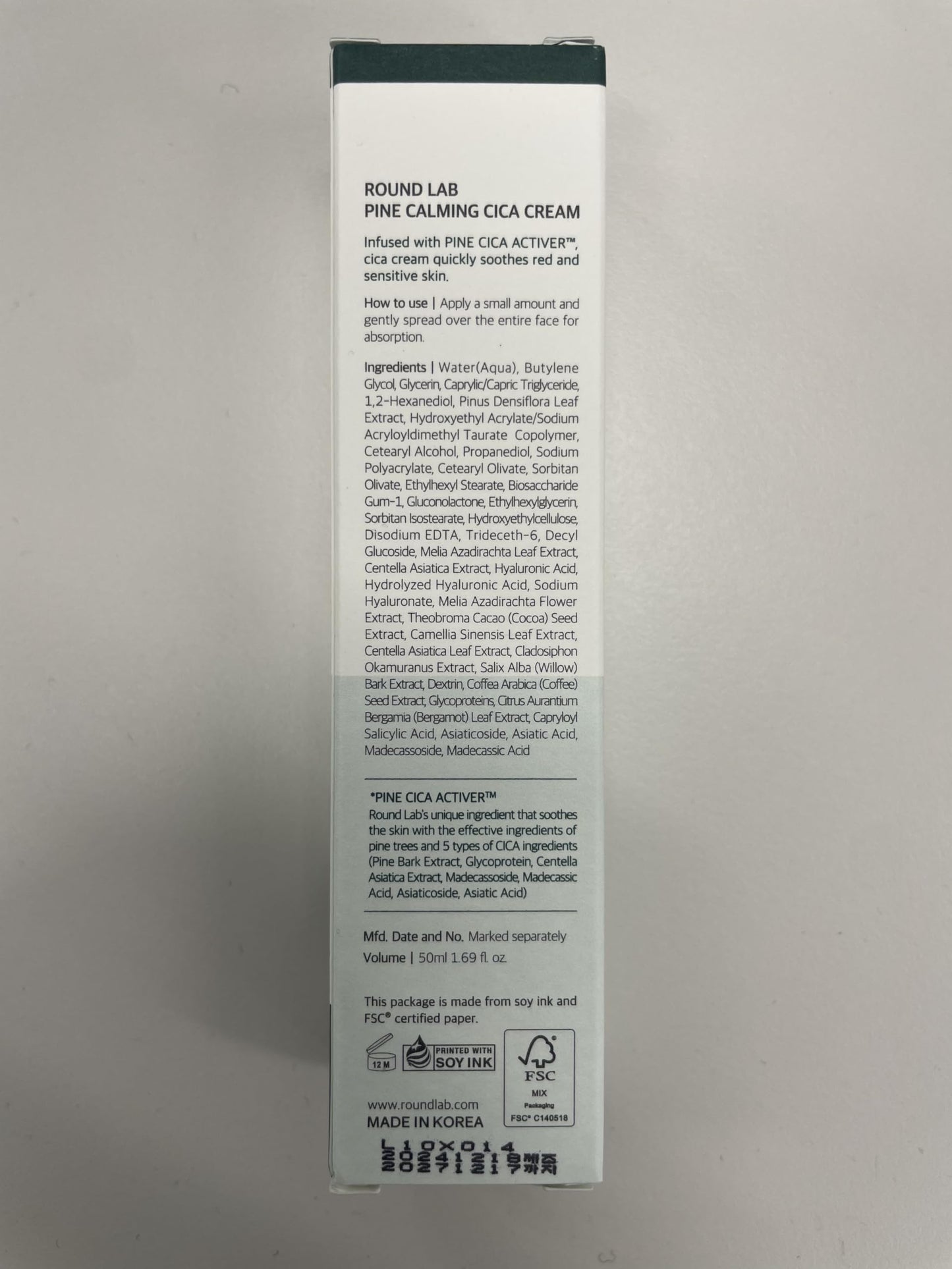 ROUND LAB Pine Calming Cica Cream 1.69 Fl Oz, Low-Acidic Soothing Moisturizer with Pine Cica, BHA +