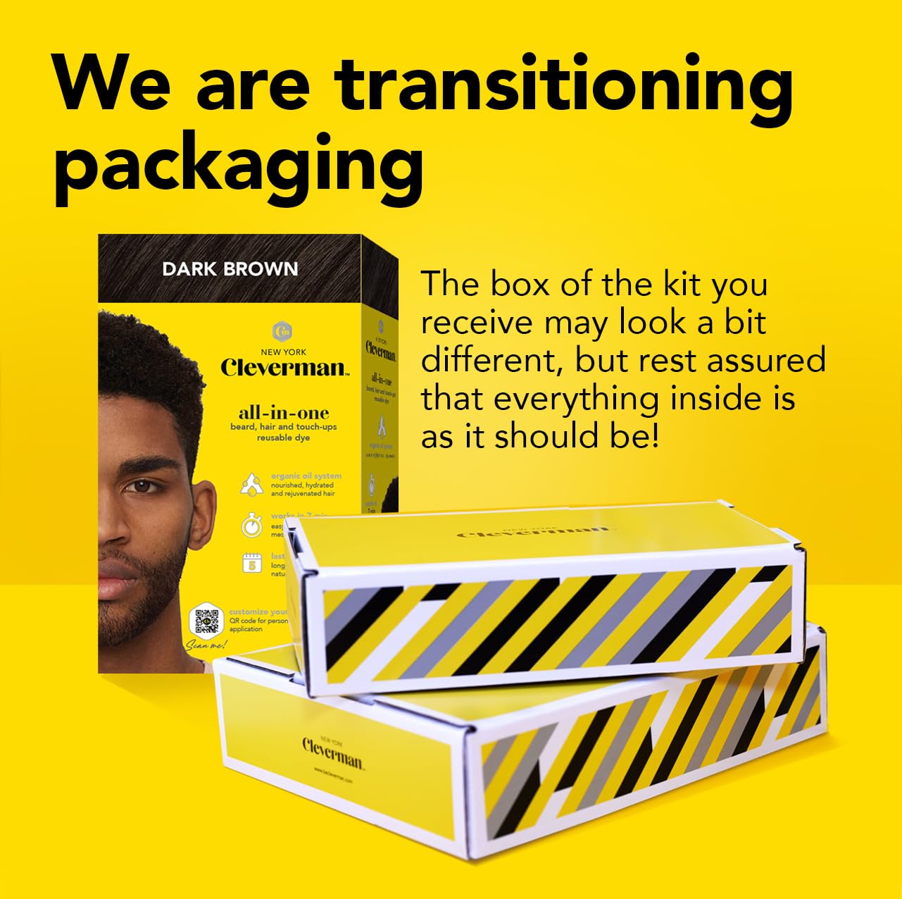 Cleverman Hair & Beard Dye Kit for Men, All-in-One Reusable Mens Hair Color, Natural Gray Coverage, Ammonia-Free Beard Mustache Dye (Jet Black for Black Men)