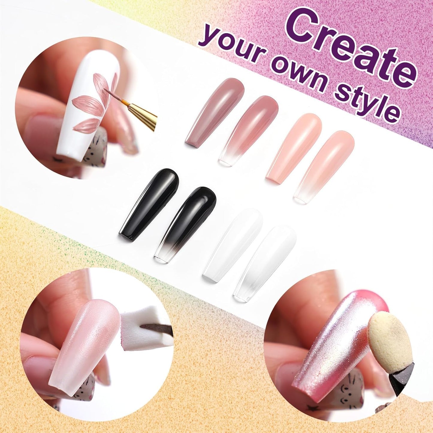 Gradient Painting Gel, 4 Colors Ombre Gel Nail Polish Include White Nude Almond Black Sponging for Pigment Pat Nails French Manicure Soak Off UV DIY Nail Art Essentia Set