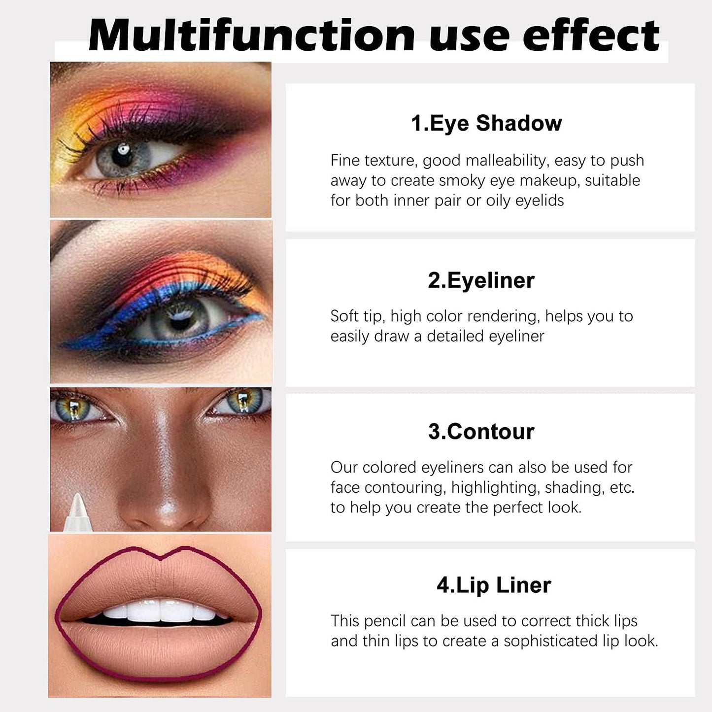 evpct 12Pcs Green Blue White Black Brown Purple Color Gel Glitter Eyeliner Pencils Set for Women Waterline Waterproof Smudge Proof lapiz de ojos delineador de ojos contra el agua Eye Liner Makeup 1