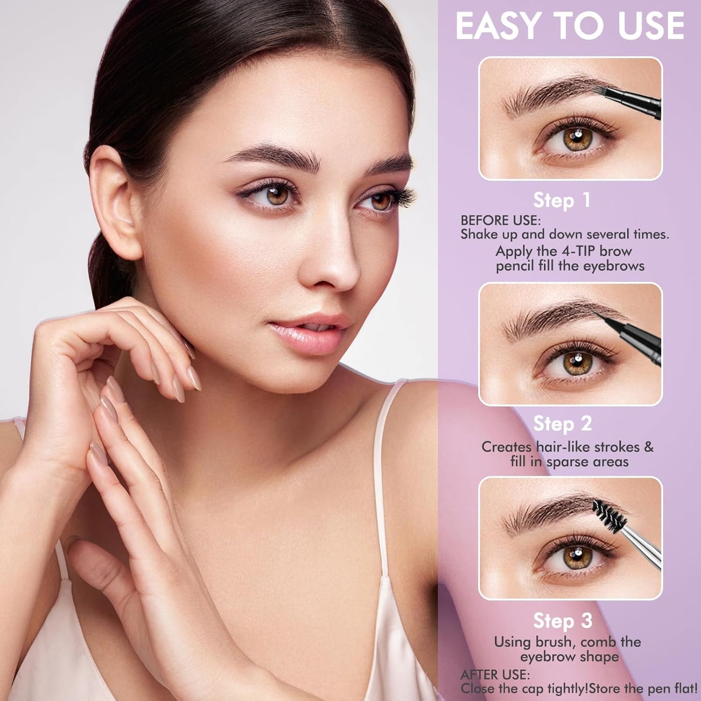 LAVONE Eyebrow Pencil, 2-In-1 Waterproof Eyebrow Pen, with 3 Tip Microblading Eyebrow Pen and Ultra-Precise Brow Pencil, Dual-ended Eyebrow Brush, for Eyebrow Makeup - Grey