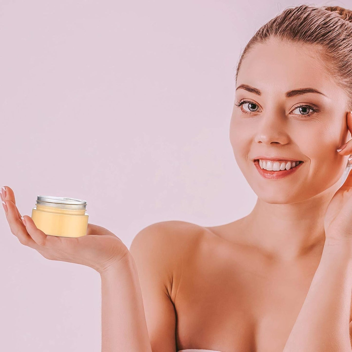 SATINIOR 24 Pieces Empty Clear Plastic Jars with Lids Round Storage Containers Wide-Mouth for Beauty Product Cosmetic Cream Lotion Liquid Butter Craft and Food (Gold Lid,1 oz)