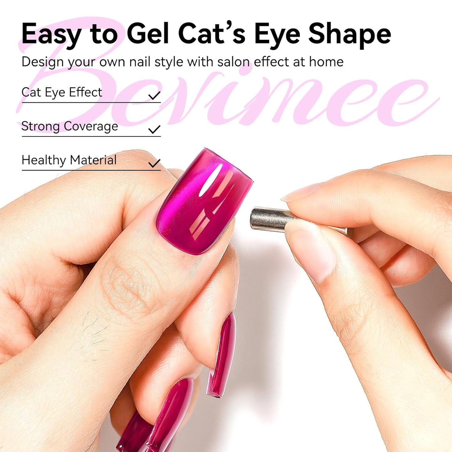 Cat Eye Gel Nail Polish, Jelly Hot Pink Manetic Nail Polish Glitter Holographic with Magnet, Glass Reflective Translucent UV Gel Manicure Salon DIY At Home