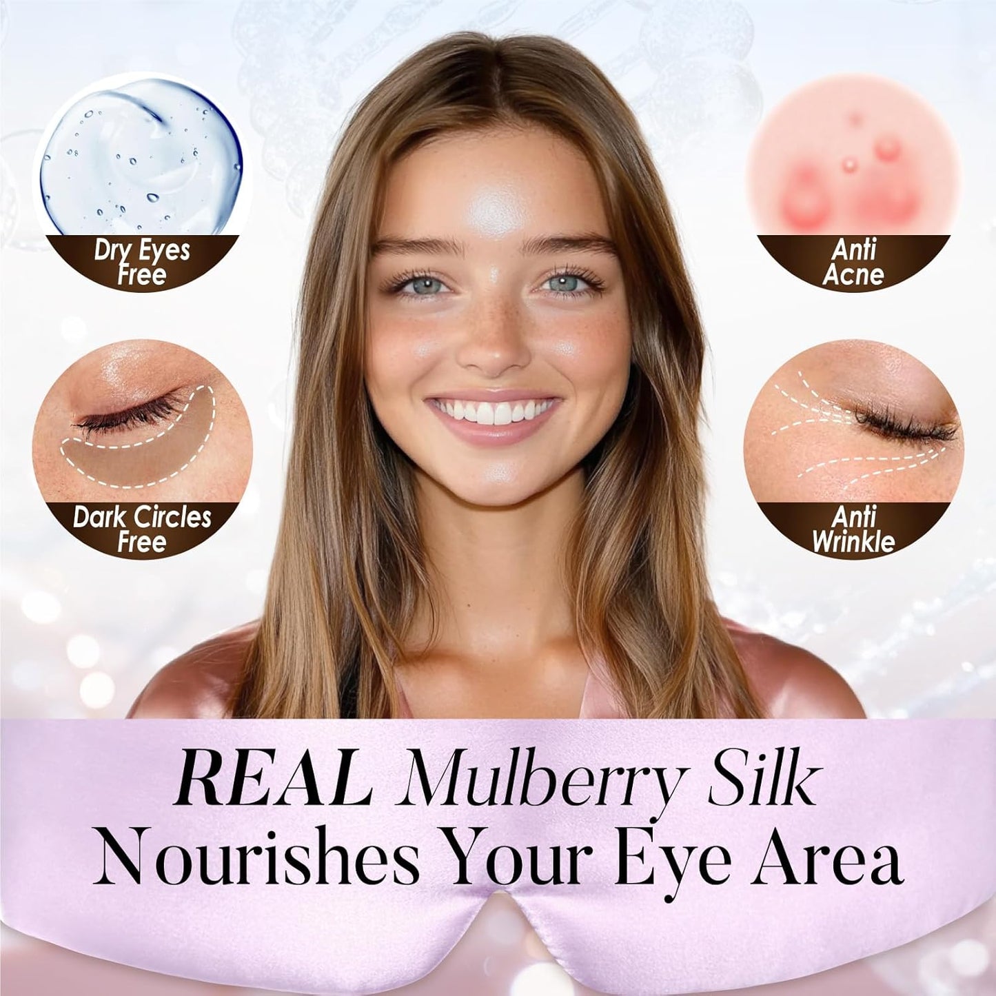 LULUSILK Reversible Mulberry Silk Sleep Mask for Women and Men, Adjustable Real Silk Eye Mask for Sleeping, Lavender and Black, Pack of 1