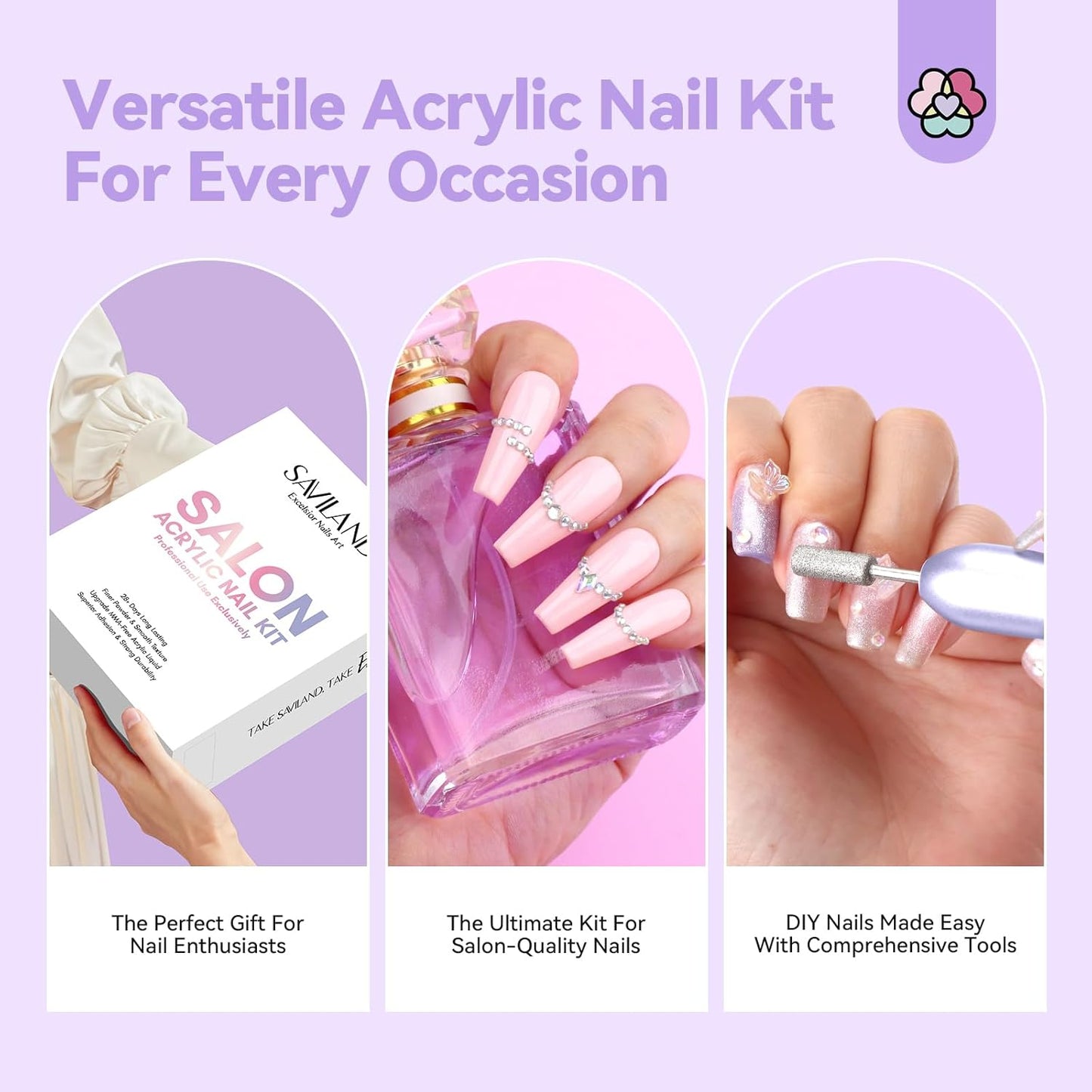 SAVILAND Acrylic Nail Kit with Drill: Professional Salon Nails Kit with Everything Acrylic Powder and Liquid Set Nail Brush Forms Top Gel & Manicure Tools Kit for DIY Extension Carving Home Use