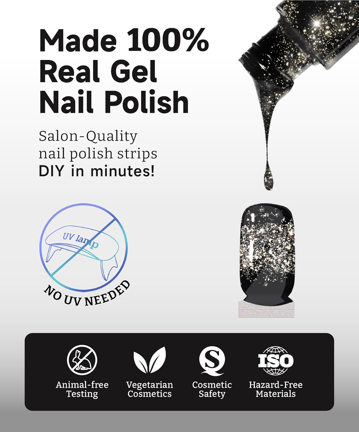 Glitter Nail Polish Strips, 32 Pcs Salon Quality Gel Nail Stickers, Long Lasting Wraps Easy to Use & Remove (Glitter Water Blue)