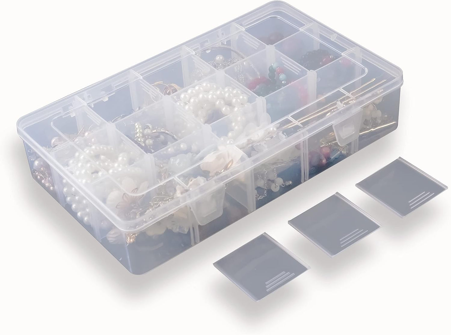 2 Pack Plastic Small Crafts Storage Boxes with Adjustable Dividers (15 Grid)