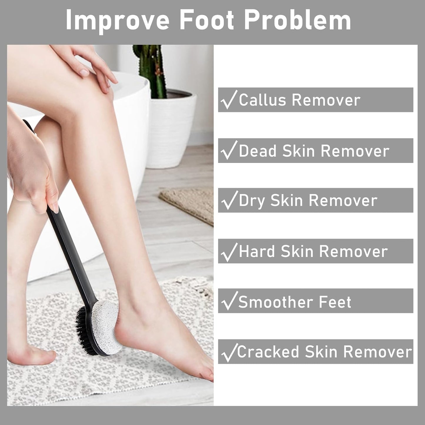 Pumice Stone for Feet with Long Handle (Double-Faced Straight Black Handle, Count, 3.0)