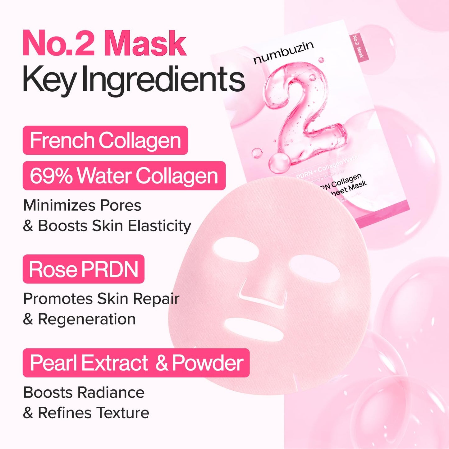 numbuzin No.2 Sheet Mask | Rose PDRN Collagen Plumping Sheet Mask | Korean Mask for face |