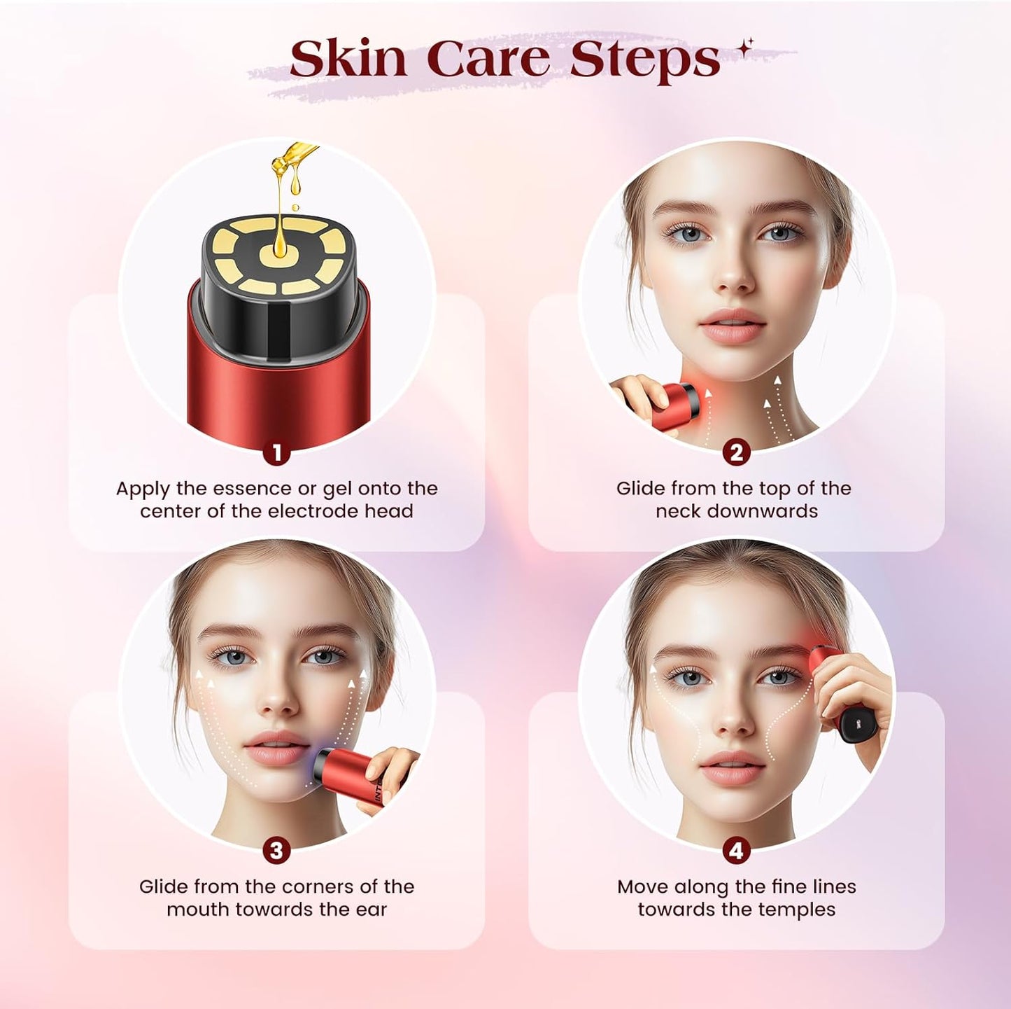 Microcurrent Facial Device, 3 Modes Red Light Therapy for Face and Neck, Skin Care Facial Massager Perfect Gifts for Women Men(Red)