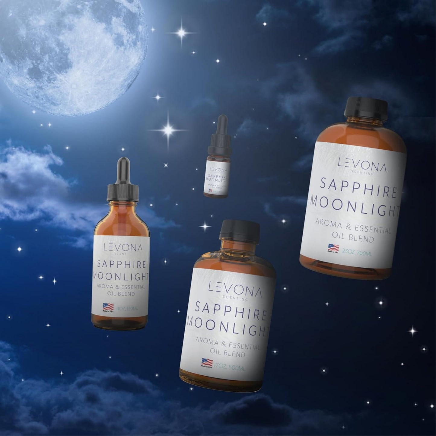 Levona Scent Essential Oils - Scents for Home, Hotel & Office Use - Perfect for Home Diffuser & Humidifiers - Aroma Fragrance Oil, Ideal for Massage, Relaxation, and Spa - Sapphire Moonlight, 120ml