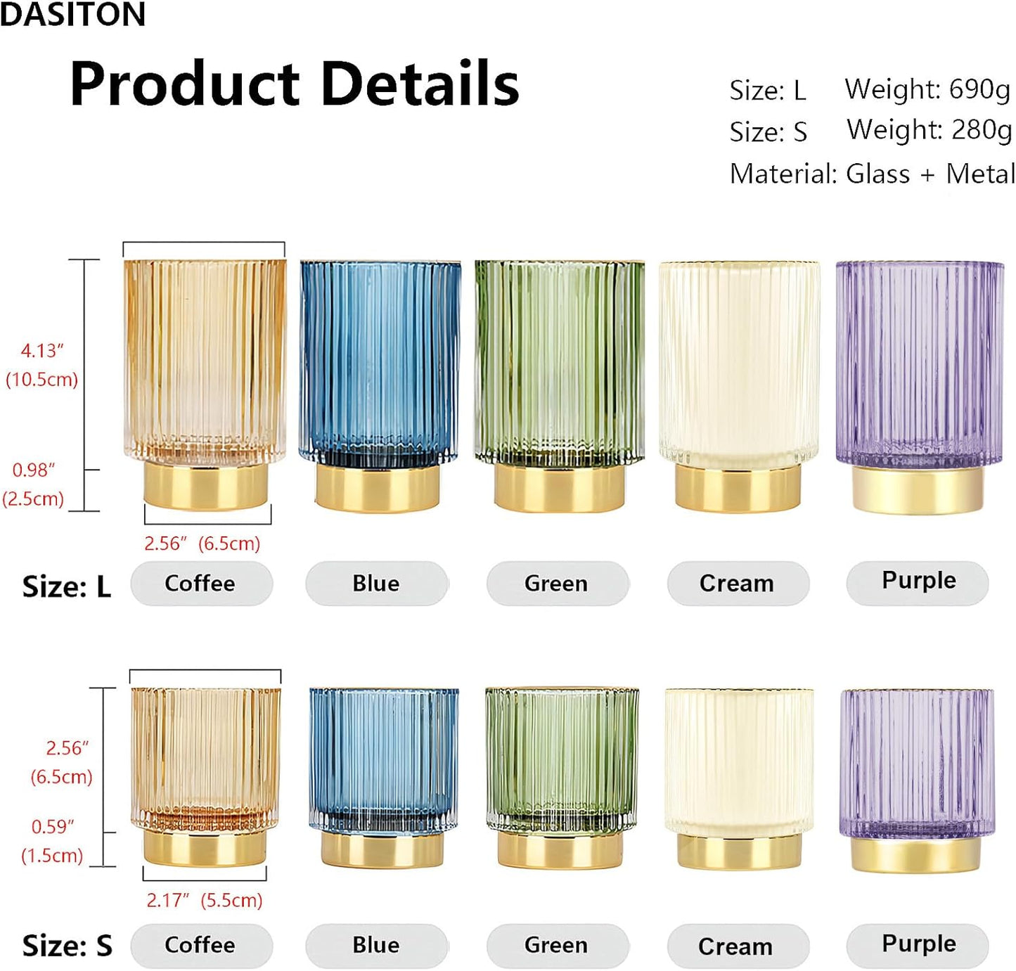 DASITON Makeup Brush holder Organizer,Crystal Cosmetic Makeup Brush Glass Brushes Storage Holder, Vintage Make Up Brush Cup Pen Pencil Holder striped vase(Purple L)