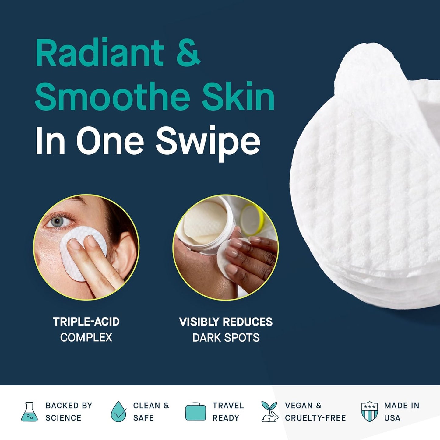 SLMD by Dr. Pimple Popper - AHA BHA Toner Pads Swipes, Salicylic Acid, Glycolic Acid & Lactic Acid - Daily Resurfacing Pads for Face & Body - Facial Exfoliating Resurface, Treat, and Prevent Acne