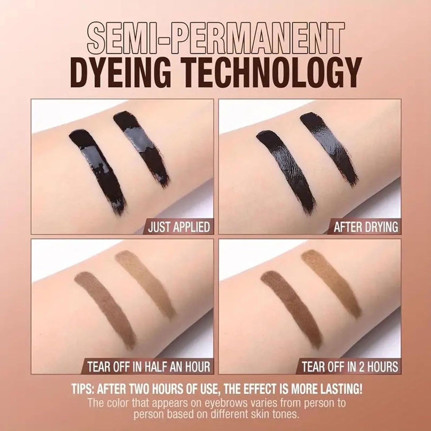 Tattoo Peel Off Eyebrow Gel Tint, Long Lasting Brow Tint, Transfer Proof and Waterproof Tint Peel Off Brow Gel, Last Up to 3 Days, For Fuller & Defined Brows Makeup, Gray Brown