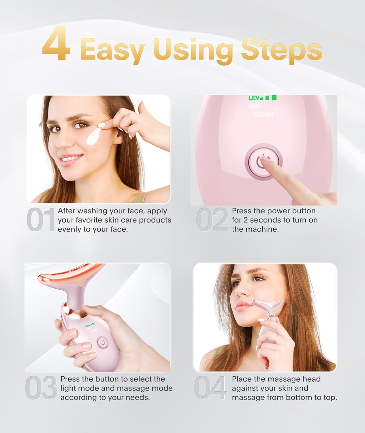 Light Based Face-Neck-Massager - 7 Color Portable Facial Massager for Skin Care, Glossy Pink