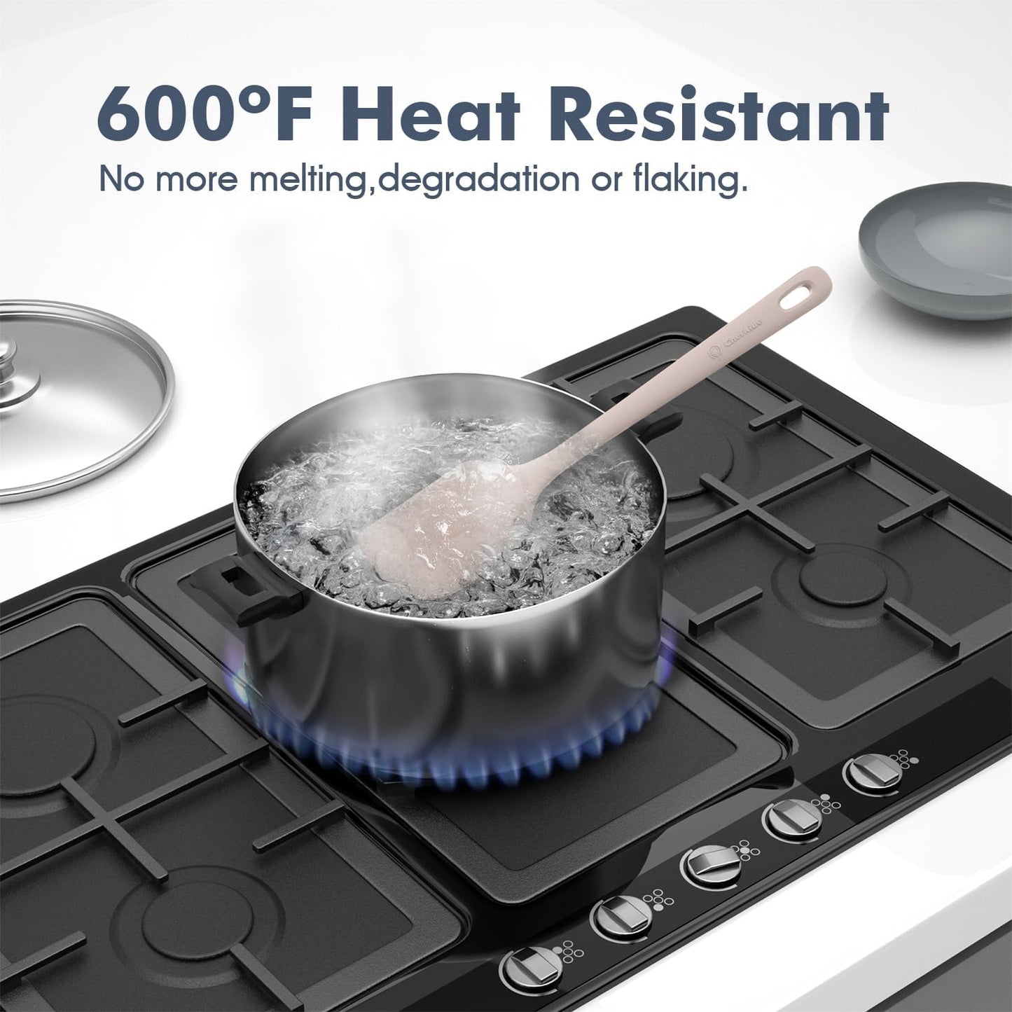 5 Pieces Silicone Spatula Set, Food Grade Rubber Spatula, Upgrade Strong Handle with Ergonomic Grip, Heat Resistant Up to 600°F for Nonstick Cookware, Cooking Creamy White