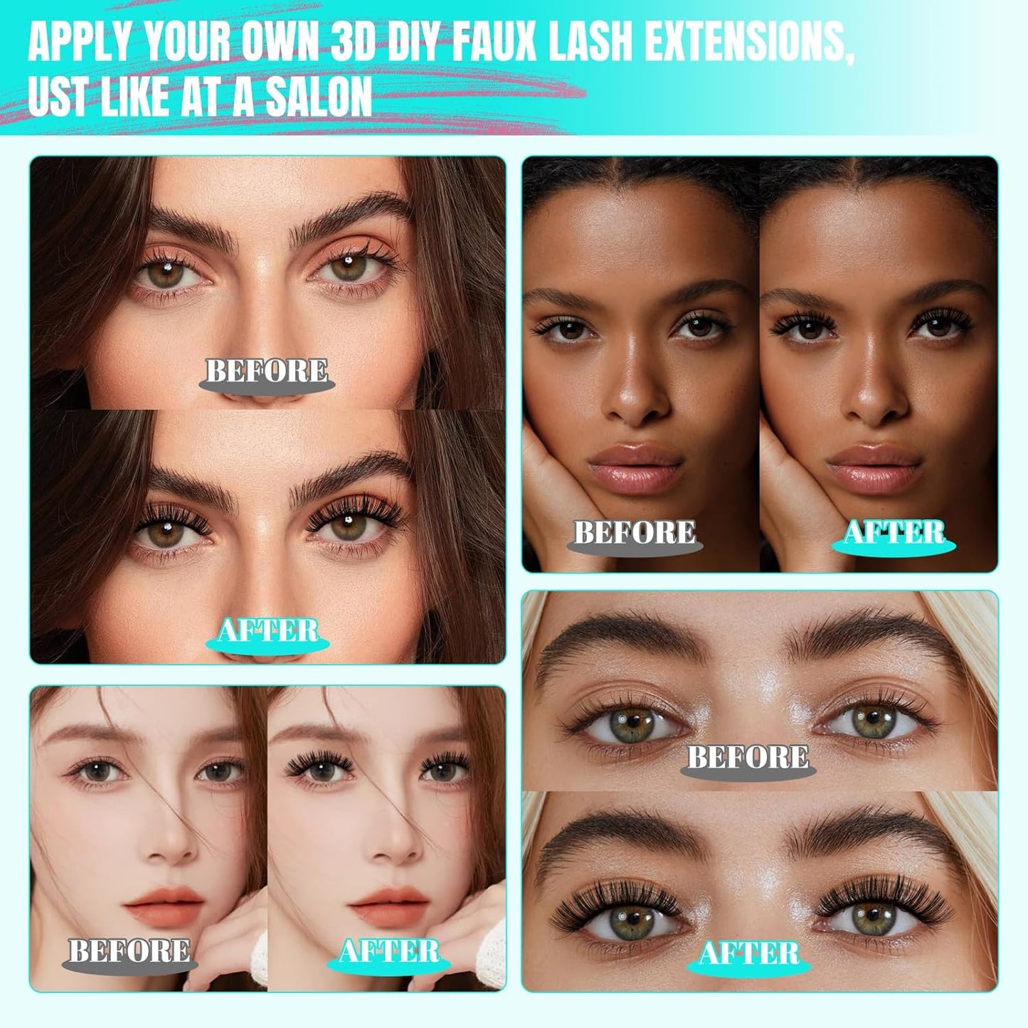 Lash Clusters Kit 320Pcs, 80D DIY Individual Eyelashes Extension With Bond, Seal, Remover, Applicator Tool for False Cluster At Home (D-Mix10-16mm)