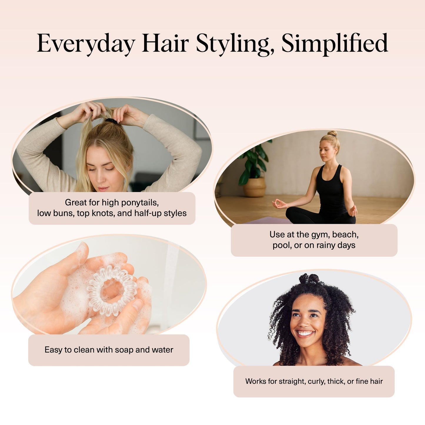 Kitsch Spiral Hair Ties for Women - Durable Hair Accessories - Basics, 8pcs