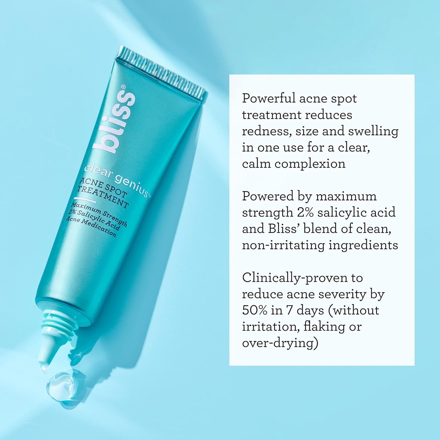 Bliss Clear Genius Acne Spot Treatment – Maximum Strength 2% Salicylic Acid Shrinks Blemishes – Clean, Vegan, Cruelty-Free, 0.5 Fl Oz