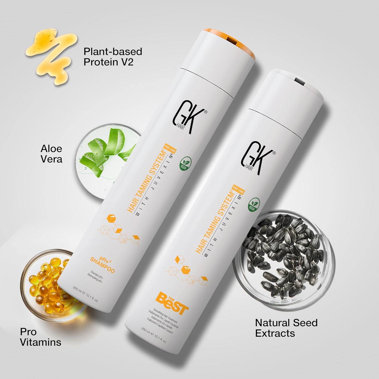 GK HAIR The Best Vegan Keratin Treatment Kit 10.1 fl oz – Pre Treatment Shampoo Straightening Complex for Smooth Silky Frizz-Free Hair Professional Long Lasting Smoothing System