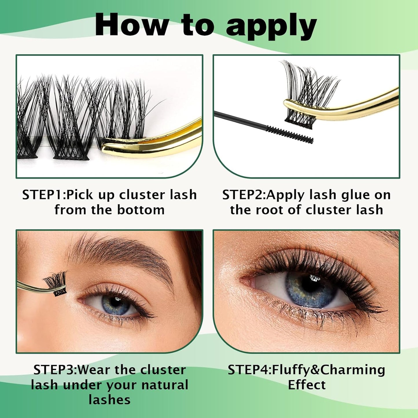 Lash Clusters 96pcs Individual Lashes D Curl 10mm Eyelash Clusters KEYYOU Volume Wispy Lash Extension Soft&Comfortable Easy DIY at Home(Y18,D-10mm)
