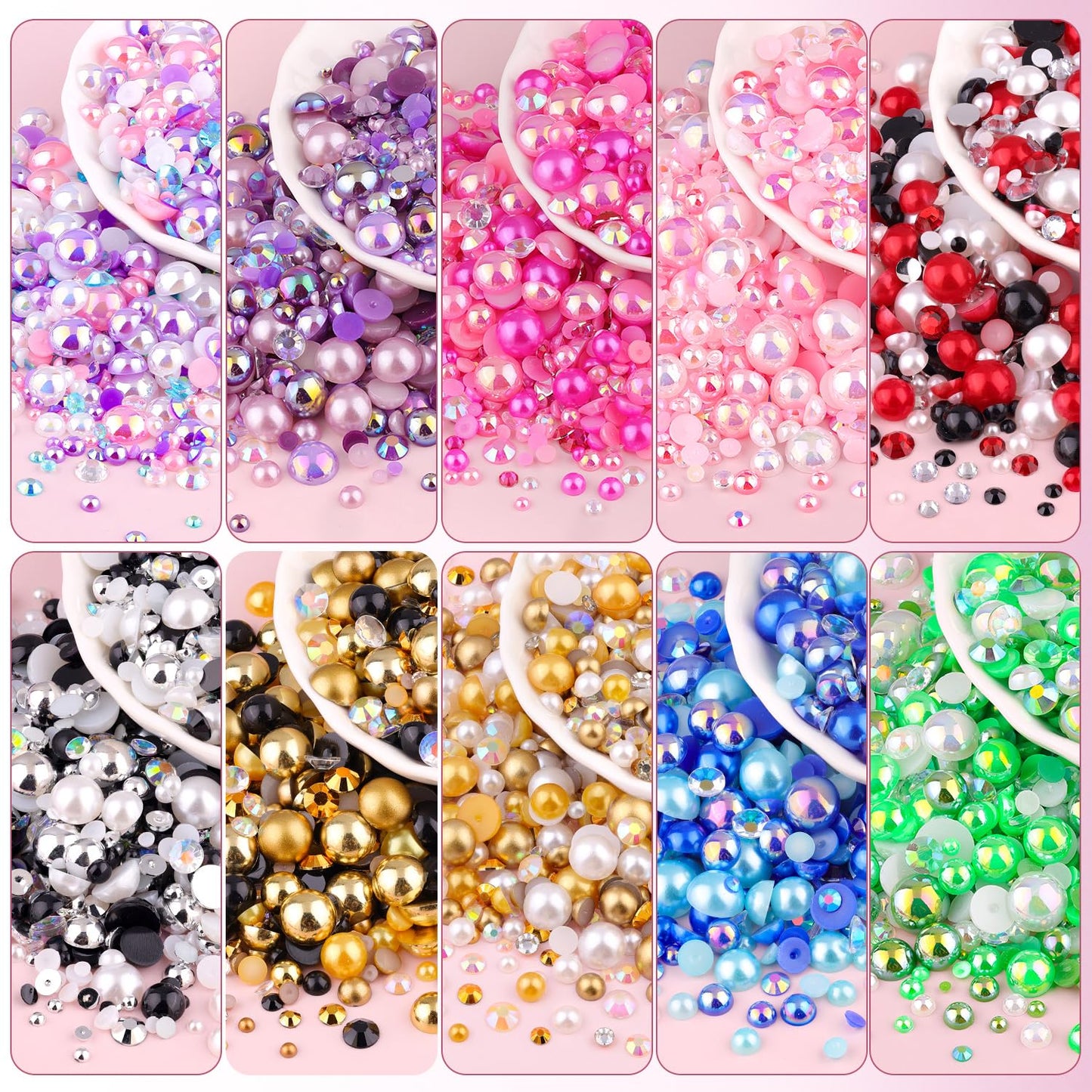 80g Flatback Pearls and Rhinestones for Crafting, Black White Mixed Size 3-10mm Resin Rhinestones and Half Pearls for Bedazzling, Nail Art and Decoration with Tweezer and Pickup Pencil