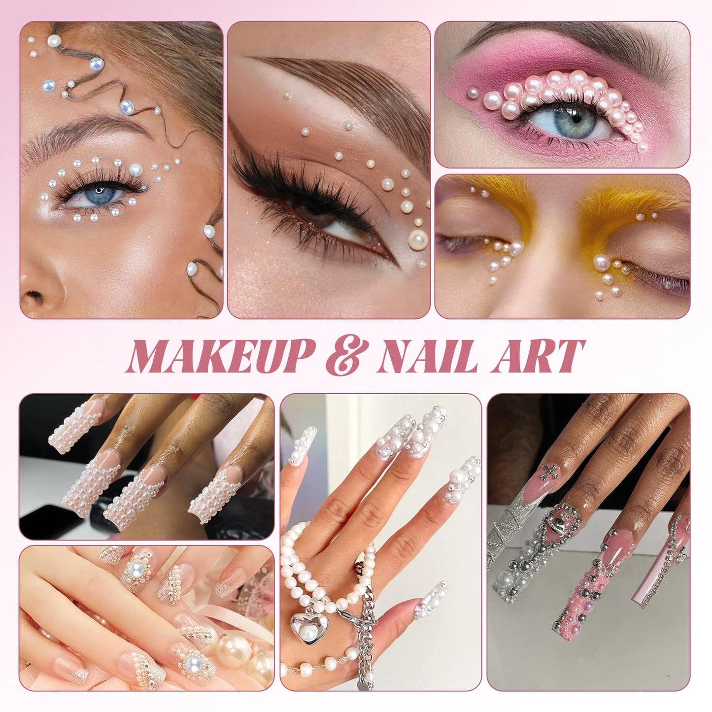 9000Pcs Flatback Pearls and Rhinestones for Crafting, Green White Mixed Size 3-8mm Resin Rhinestones and Half Pearls for Bedazzling, Nail Art with Tweezers and Pickup Pencil
