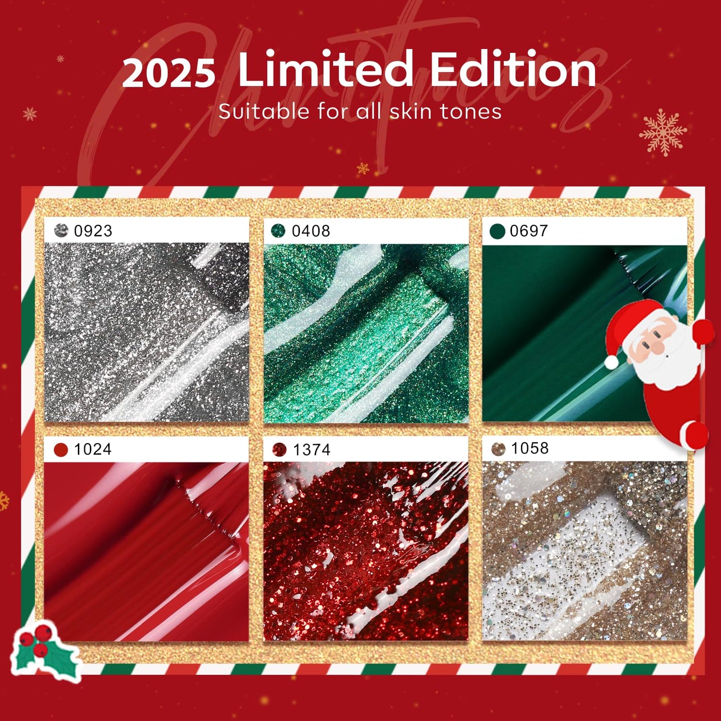modelones Christmas Gel Nail Polish Set 6 Colors, Winter Sparkle Dark Green Red Glitter Silver Champagne Rose Gold New Year Shades Shopping Gel Polish Ki Soak Off Nail Art Manicure Home Gift