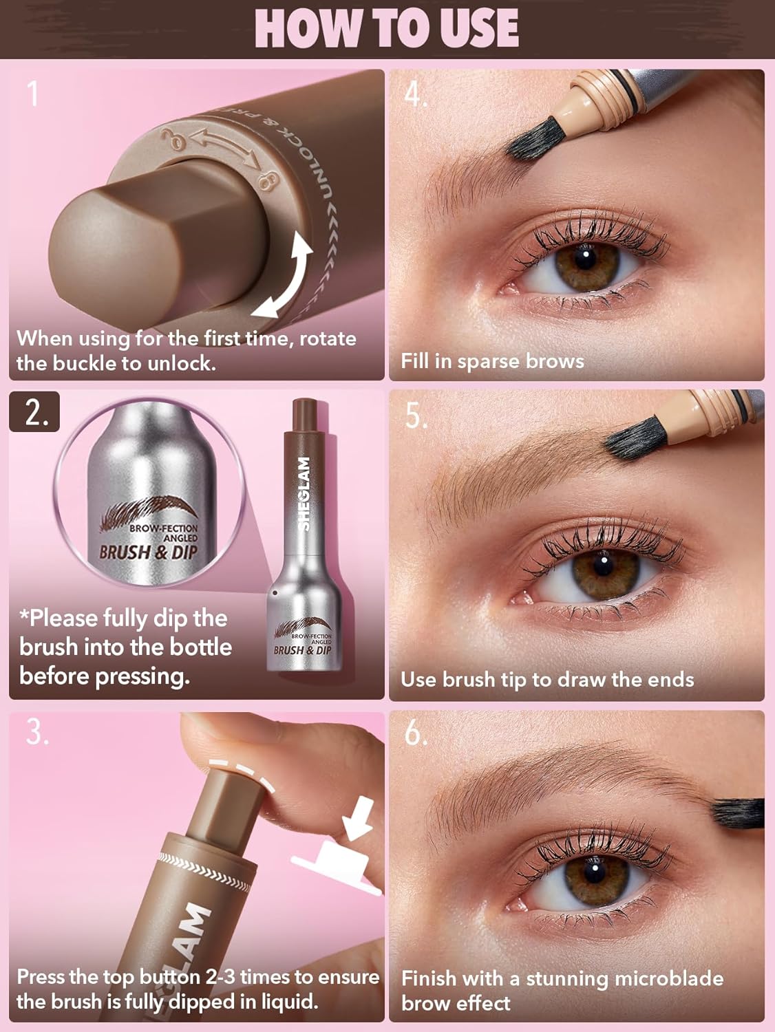 SHEGLAM Brow-Fection Angled Brush & Dip Upgraded Microblading Eyebrow Pen Long Lasting Waterproof Easy To Color-Truffle