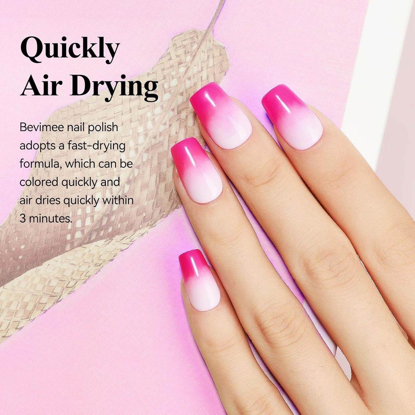 Nail Polish Hot Pink, Air Quick Dry, Nail Lacquer Fuschia Pink Long Lasting & Fast Drying, Color Nail Pigment Oil-based High Coverage for Nail Art Finger Nail Concealer Polish, 1PC 12ML
