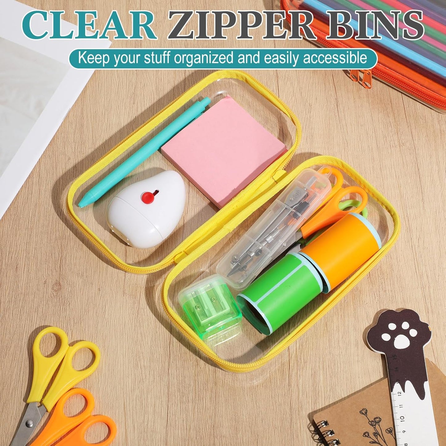 Sanwuta 6 Pcs Clear Hard Zipper Case Pencil Pouches Hard Plastic Zipper Pouches Makeup Bag Transparent Cases for Snacks Plastic Storage Organizer Box for Travel