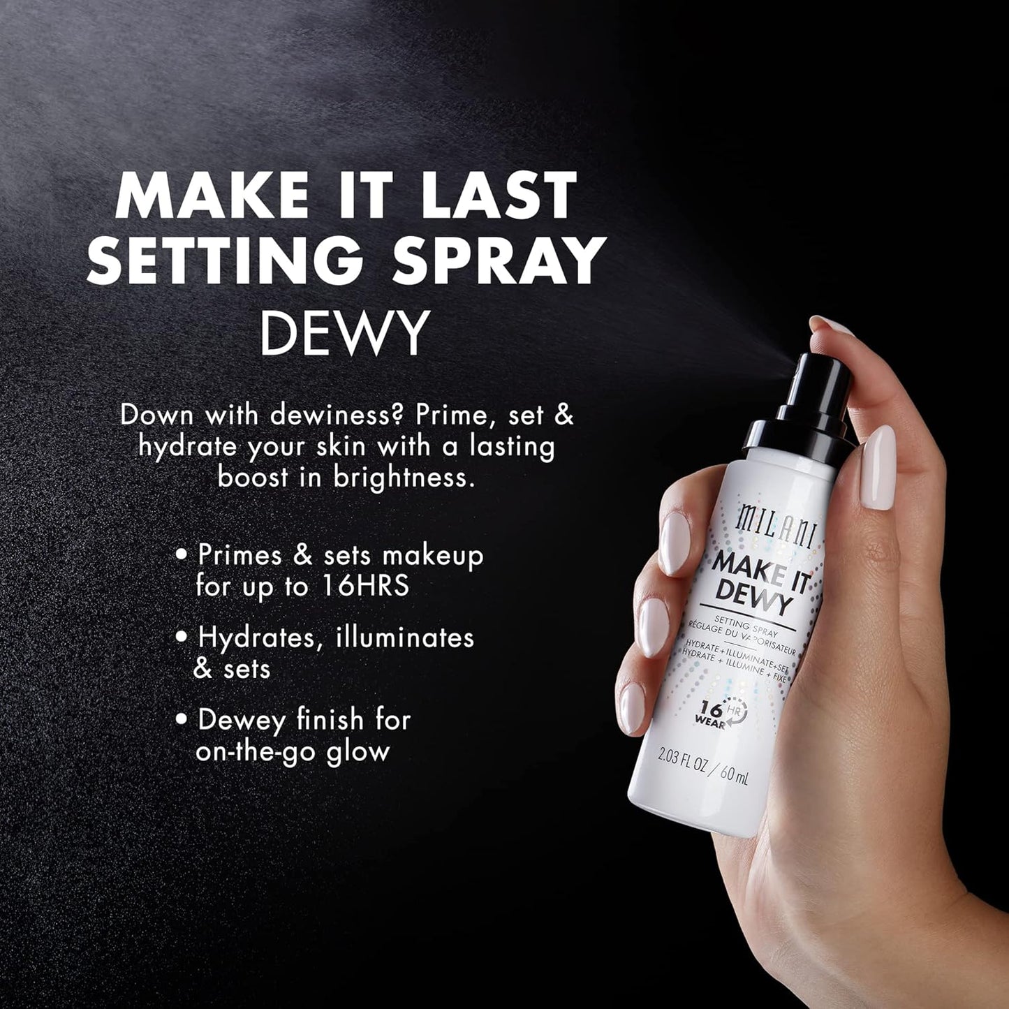Milani Setting Spray + Primer, Make It Last Original - Natural Finish with Niacinamide for Hydration & Make It Last Dewy - Dewy Finish Moisturizing Formula for Glow on the Go - 2 Pack