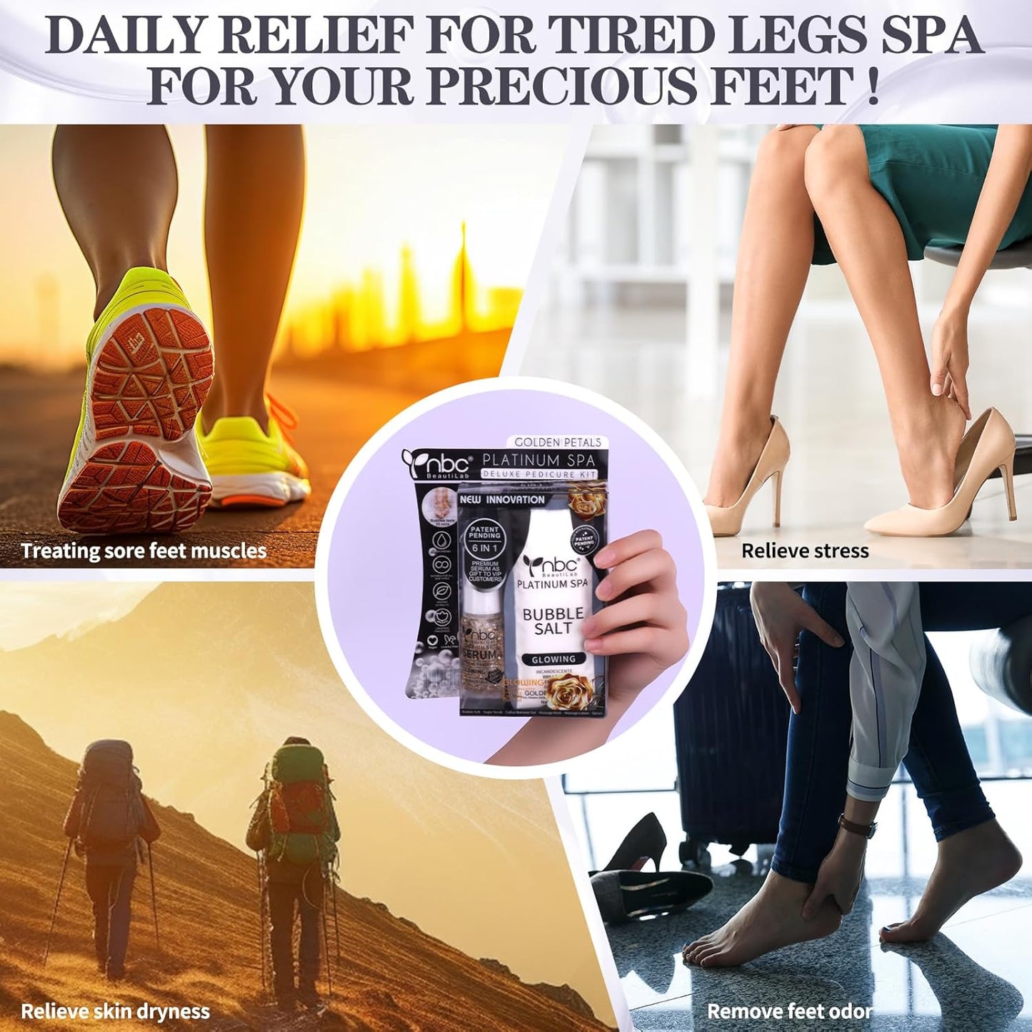 Pedicure Foot Soak Set - Upgraded 6 in 1 Foot Spa, Foot Bath Spa, Pedicure Kit, Foot Soak for Tired & Dry Cracked Feet, Athletes Feet, Bad Odor, Softens Calluses,Golden Petals