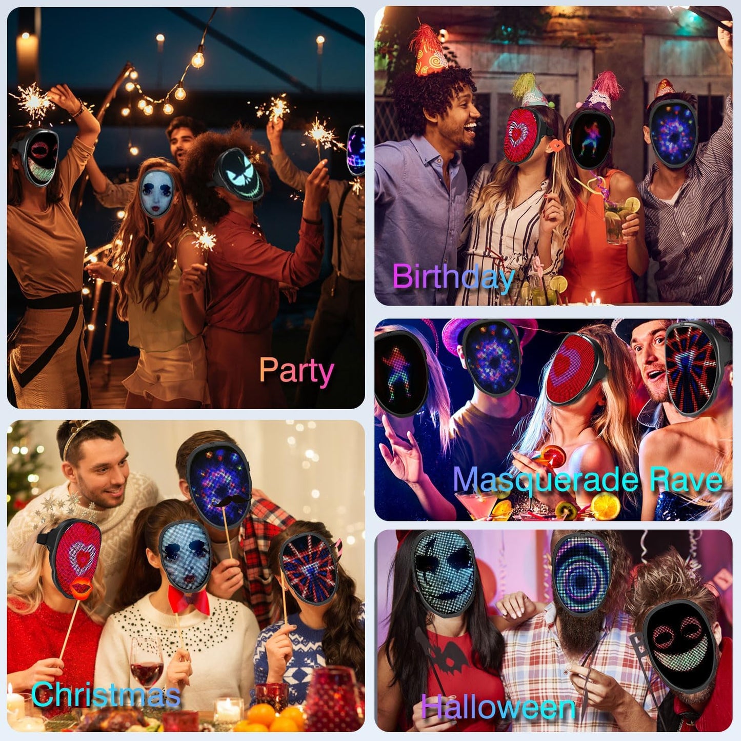 MEGOO Led Mask with Bluetooth Programmable App,Shining Led Light Up Face Mask for Adult Kid Halloween Masquerade Party