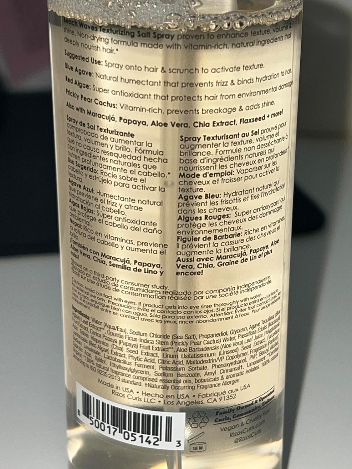 Rizos Curls Beach Waves Texturizing Salt Spray, Enhance Texture & Volume, Nourish and Enhance Definition with Blue Agave Extract, Red Algae & Prickly Pear Cactus, 6.8 oz