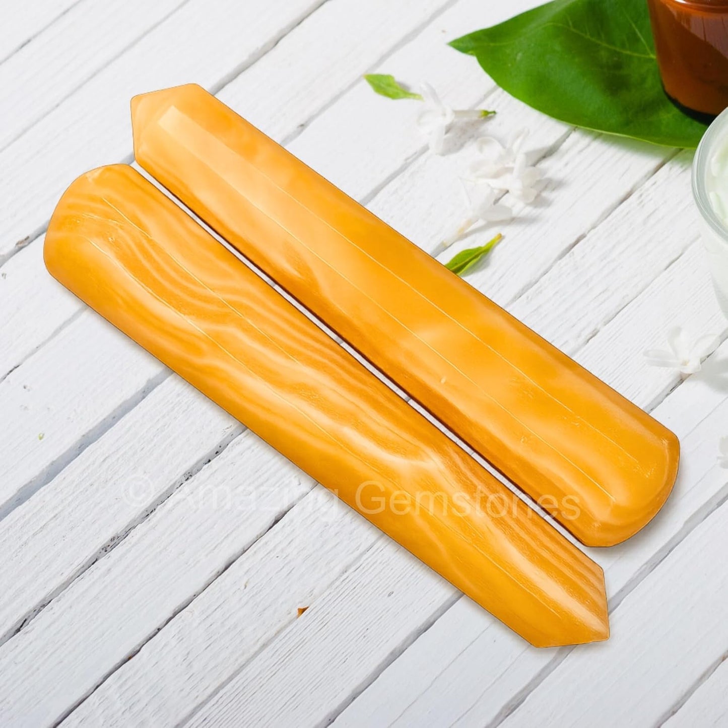 Yellow Calcite Crystal Wand Massage Stick - Pelvic Wand Gua Sha for Adults - Crystals and Healing Stones Massage Wands for Adults Gifts (Pointed)