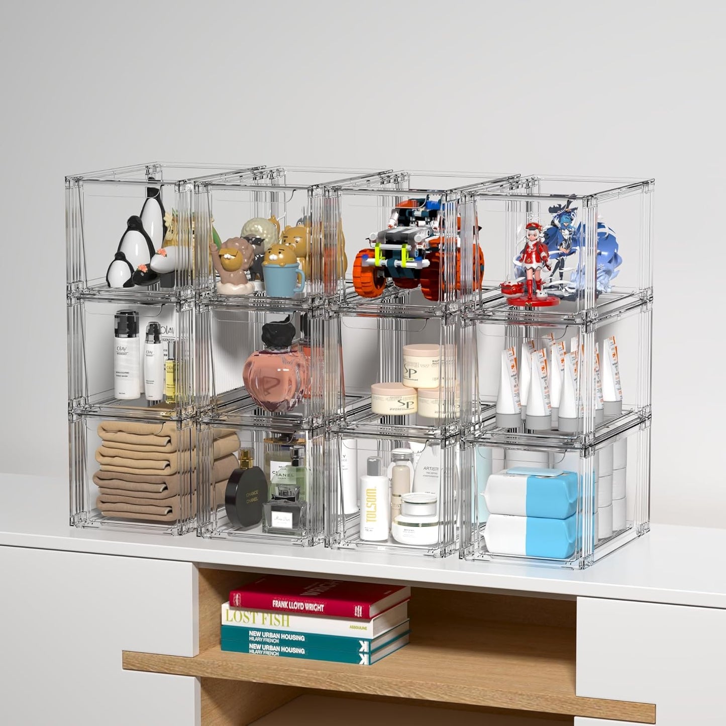 Stackable Kitchen Storage Drawers,Clear with Handles Acrylic Bathroom Makeup Organizer Bins,Easily Assemble,For Vanity, Undersink, Kitchen Cabinet,Pantry Organization and Storage (4Pack)