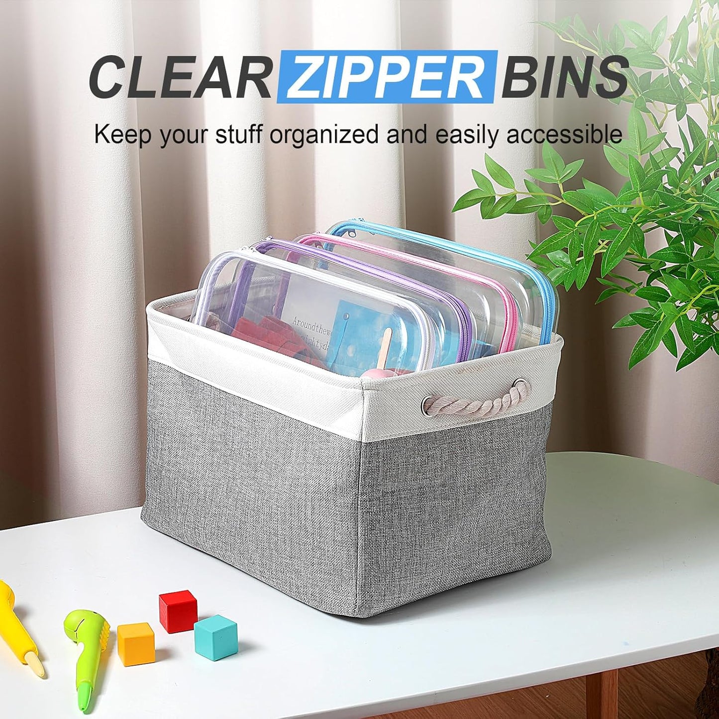 Hoolerry 4 Pcs Hard Clear Zipper Case Makeup Bags Plastic Pencil Pouch Transparent Storage Box Containers for Cosmetics, Snacks, Building Blocks, Puzzles(Multicolor,13.8 x 11.8 x 2 in)