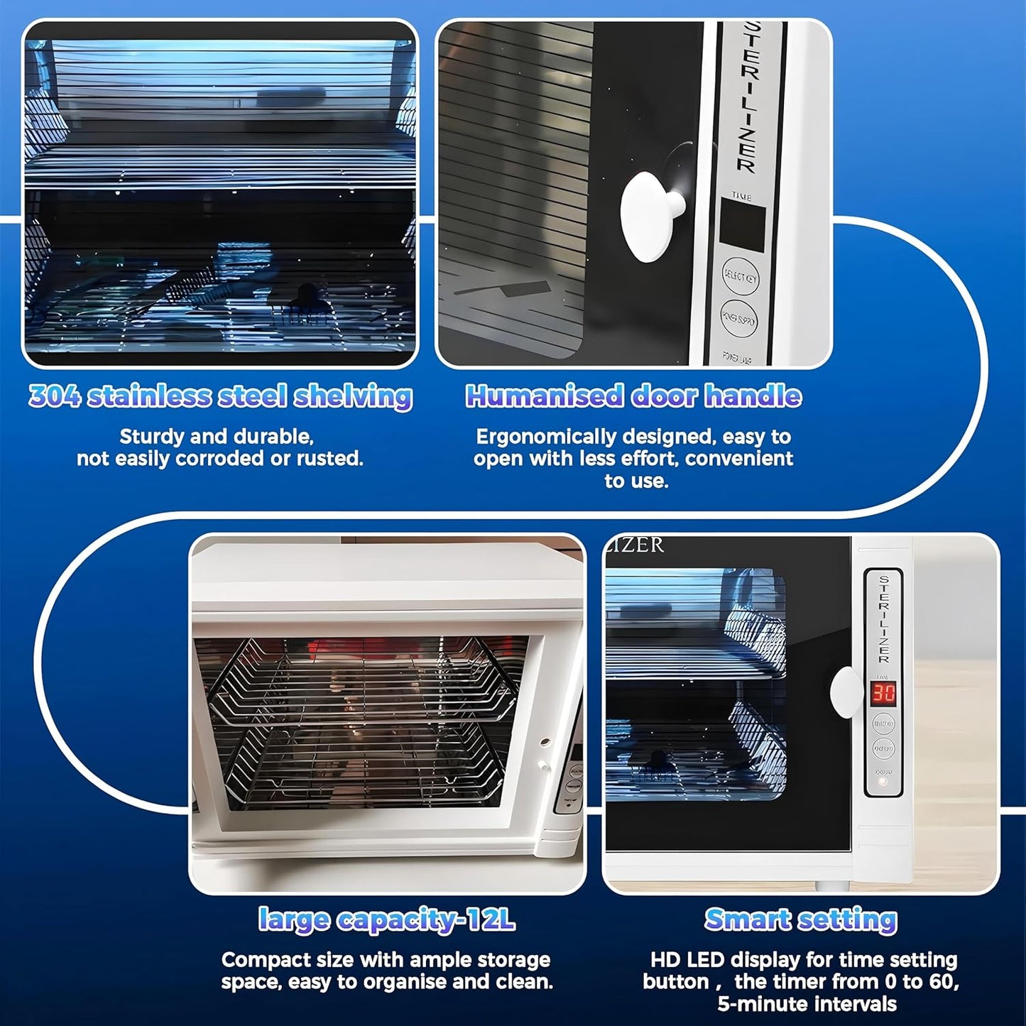 Nail Tool Sterilizers UV 12L Lighting Autoclave Machine for Labs, Salons & Home