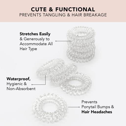 Kitsch Spiral Hair Ties for Women - Durable Hair Accessories - Clear, 4pcs