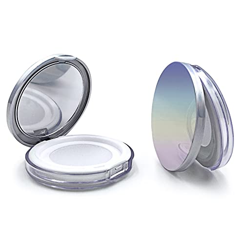 Plastic Loose Powder Compact Container with Velvet Powder puff Mirror and Elasticated Net Sifter,Sohynca Empty Reusable Powder box, 5g Portable DIY Makeup Powder case (SILVER)