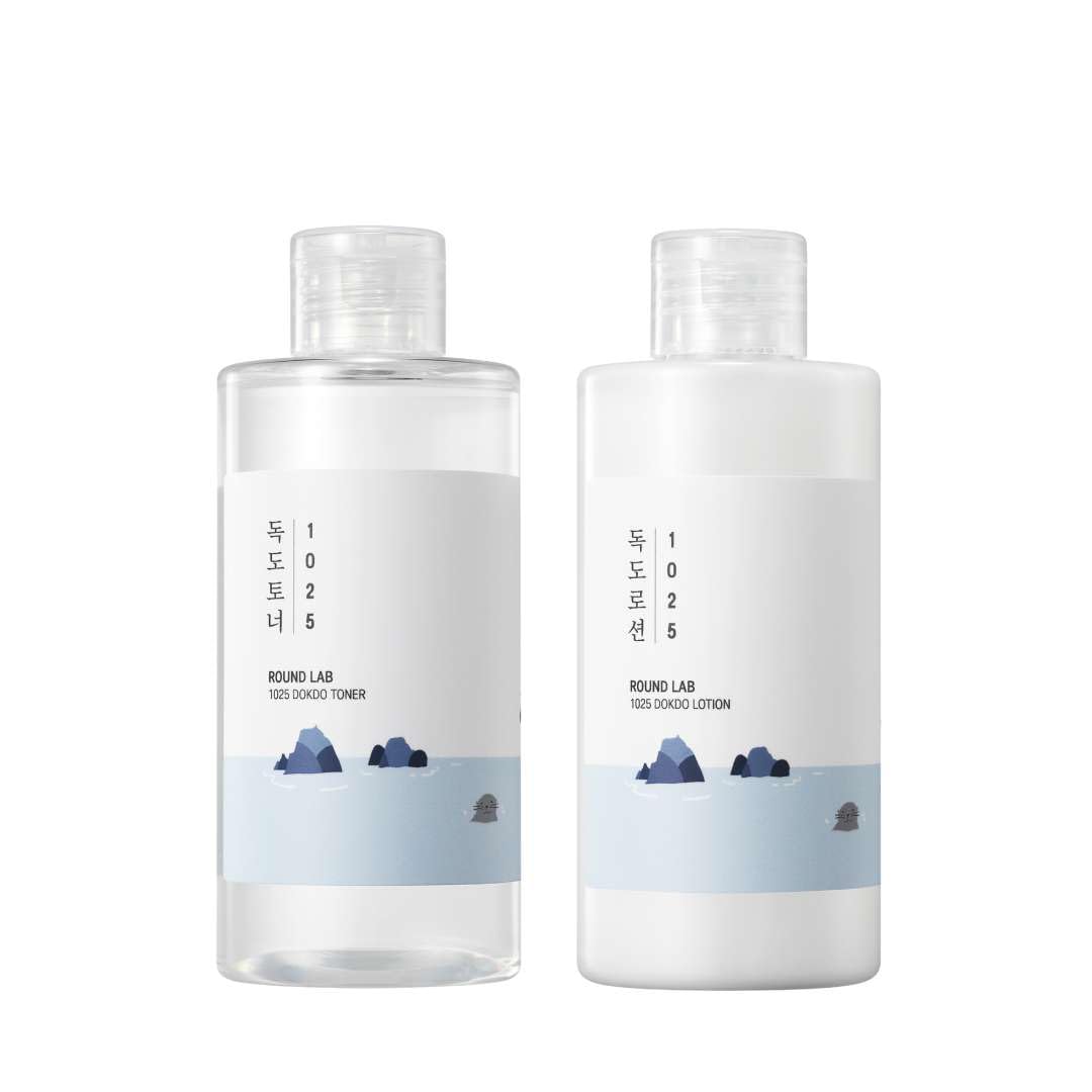 Round LAB 1025 Dokdo Toner + Dokdo Lotion Set | Gentle Exfoliating Dead Skin Cells Without